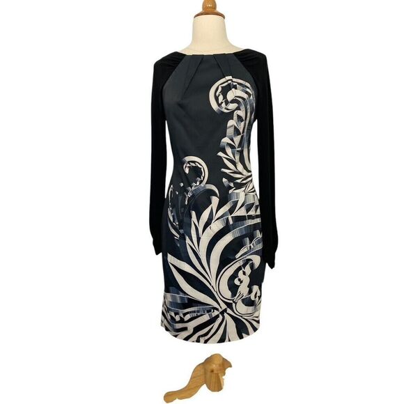 Karen Millen Sheath Dress Knee Length Navy Black Abstract Cocktail Size US 8 - Picture 13 of 13